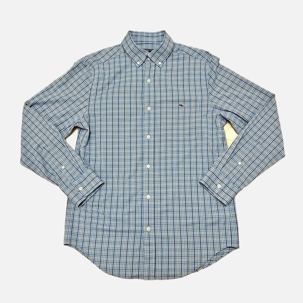 Vineyard Vines Classic Fit Tucker Blue Plaid Shirt Size Small